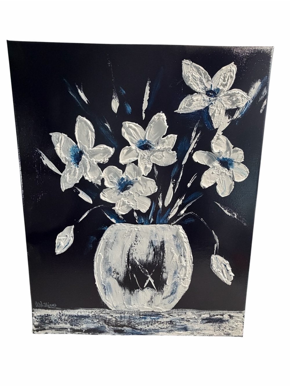Original Artwork Acrylic’s On Canvas Impressionism Style White Blooms 16"x 20"